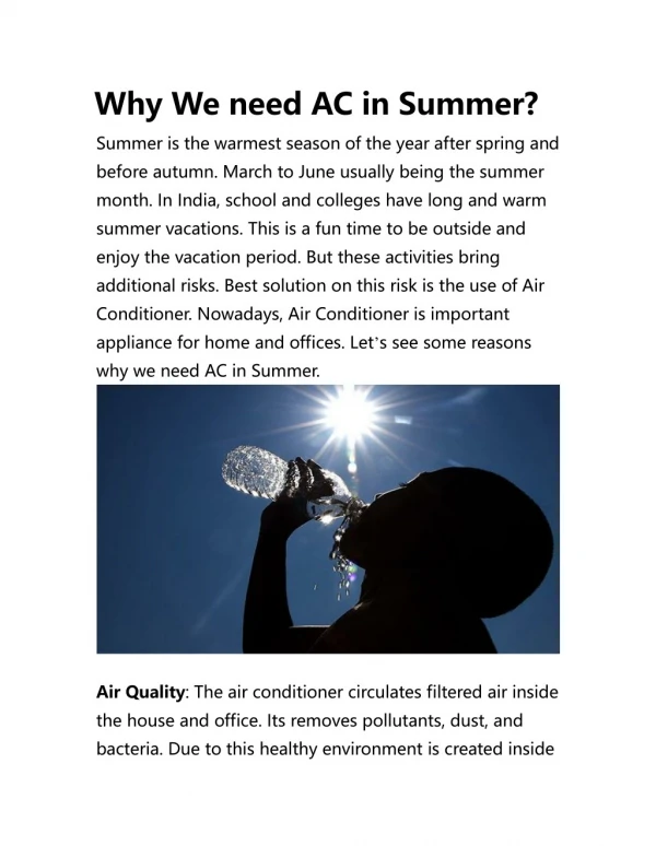 Why We need AC in Summer?