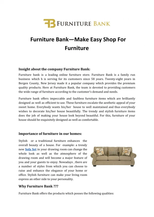 Furniture Bank—Make Easy Shop For Furniture