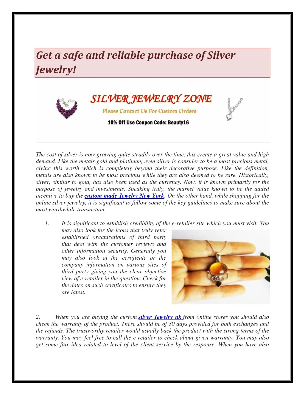 get a safe and reliable purchase of silver jewelry
