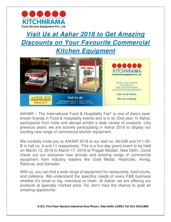 Visit Aahar 2018 to Get Discounts on Commercial Kitchen Equipment