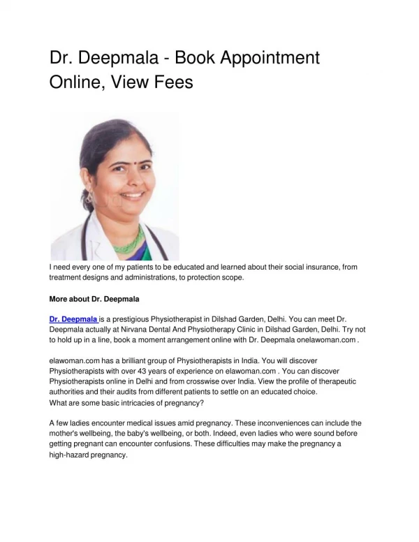 Dr. Deepmala - Book Appointment Online, View Fees