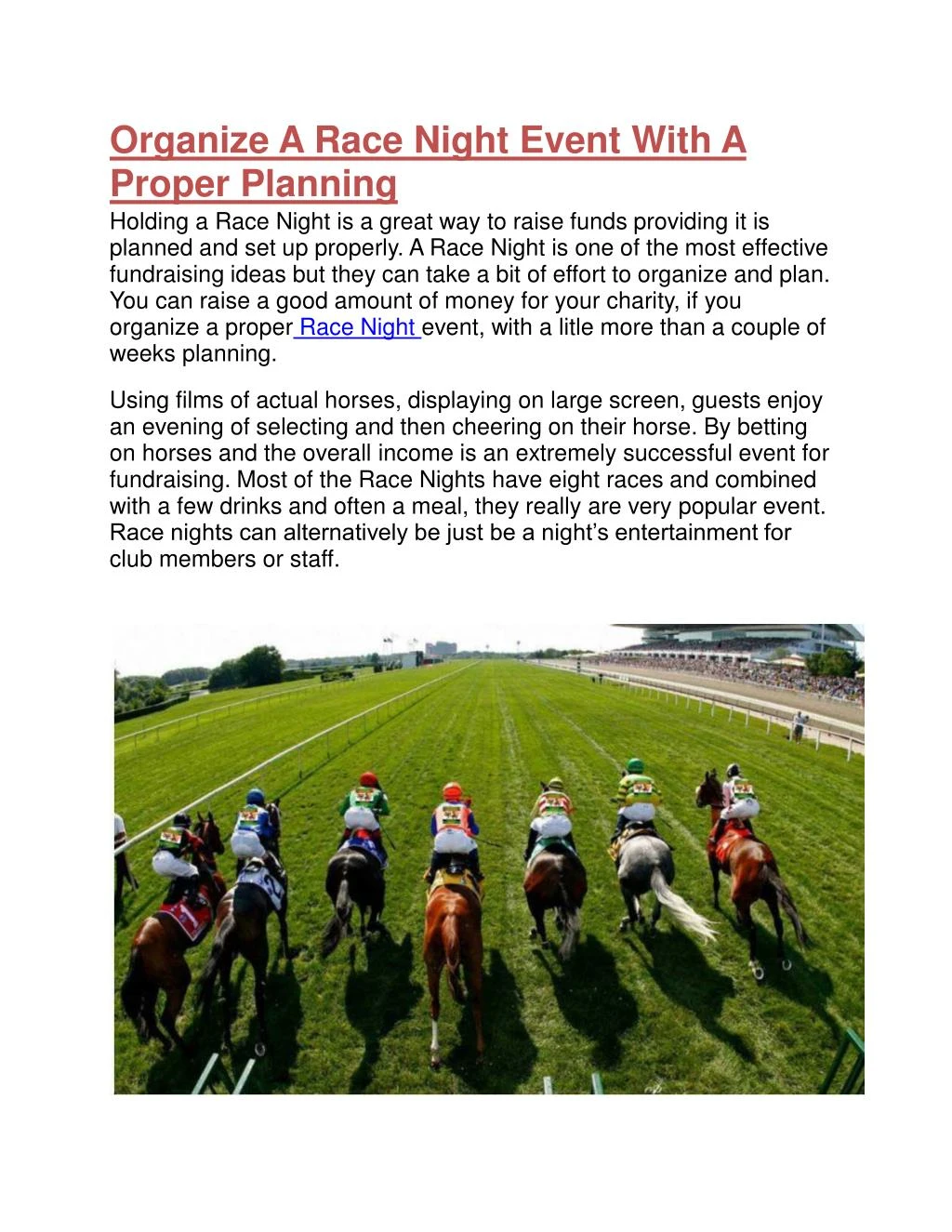 organize a race night event with a proper