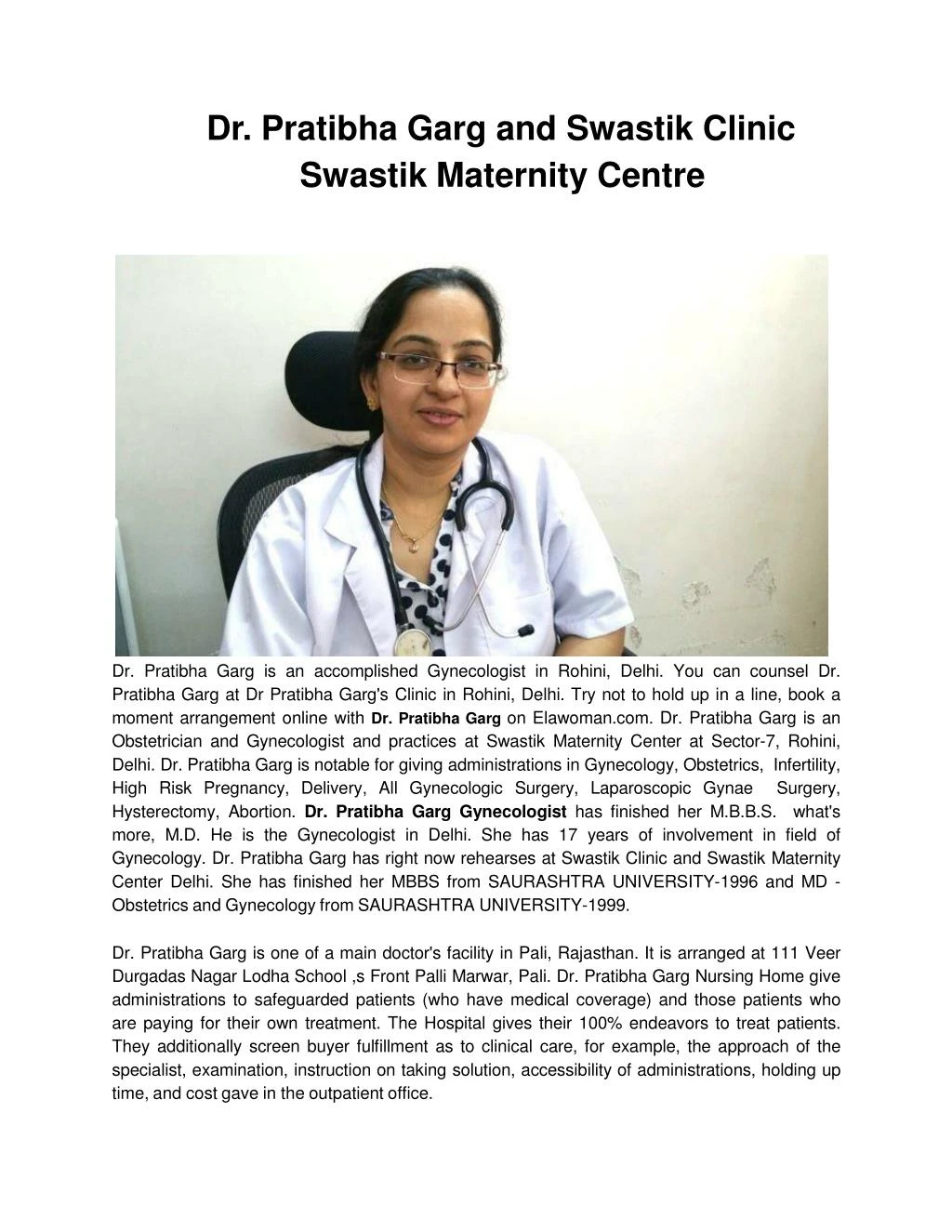 PPT - Dr. Pratibha Garg And Swastik Clinic Swastik Maternity Centre ...