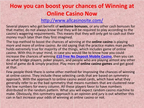 How you can boost your chances of Winning at Online Casino Now