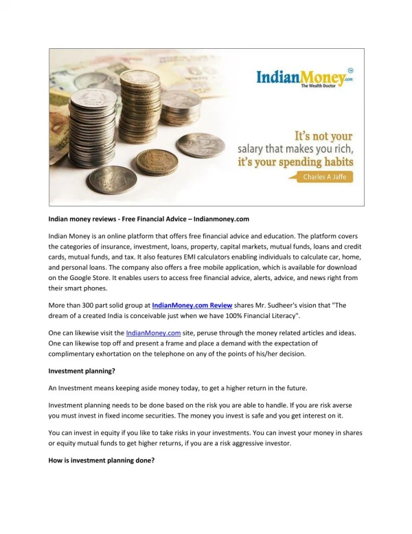 Indian money reviews - Free Financial Advice – Indianmoney.com