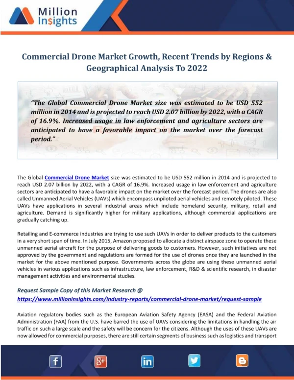 Commercial Drone Market Growth, Recent Trends by Regions & Geographical Analysis To 2022