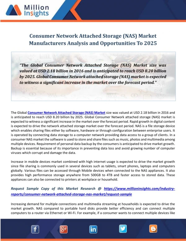 Consumer Network Attached Storage (NAS) Market Manufacturers Analysis and Opportunities To 2025