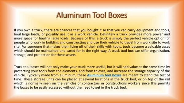 Aluminum tool boxes