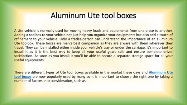 Aluminum Ute tool boxes