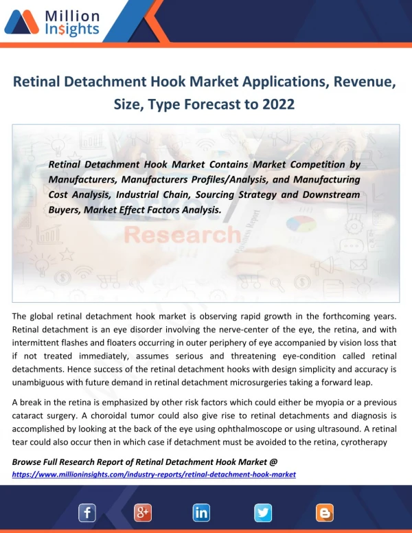 Retinal Detachment Hook Market Distributors, Industrial Chain, Cost Analysis Forecast 2022