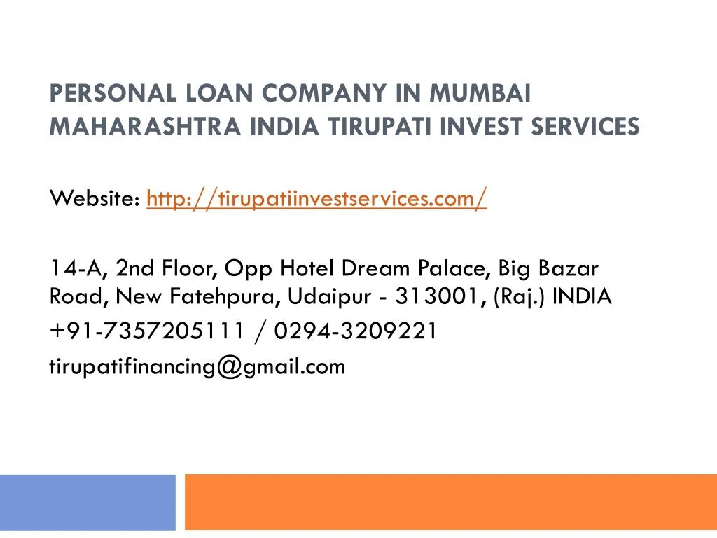 personal loan company in mumbai maharashtra india tirupati invest services