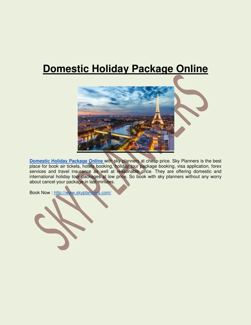 domestic holiday package online