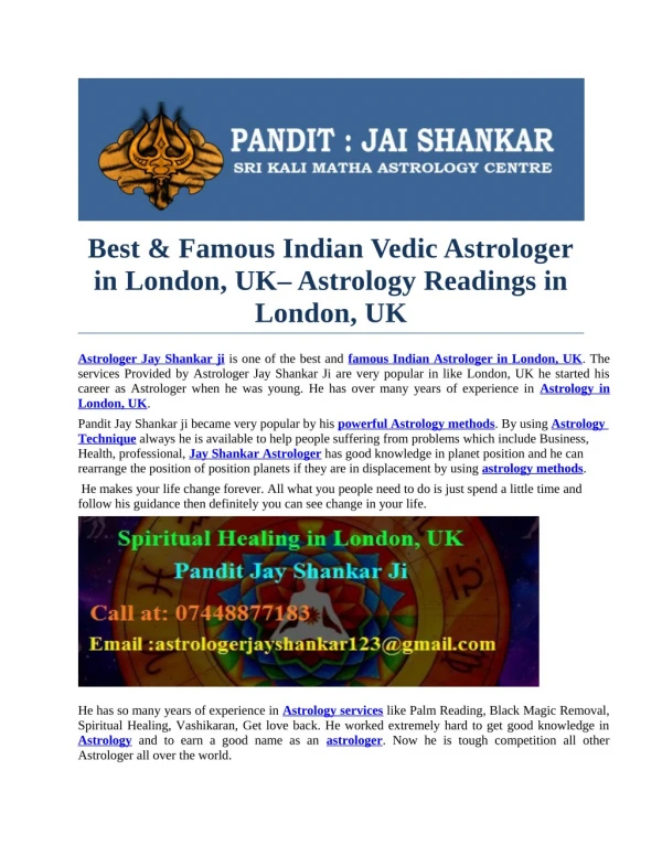 Best & Famous Indian Vedic Astrologer in London, UKâ€“ Astrology Readings in London, UK