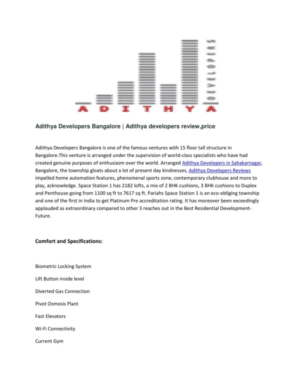 Adithya Developers Bangalore | Adithya developers review,price