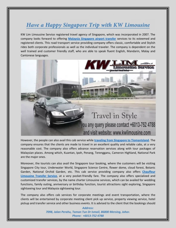 Have a Happy Singapore Trip with KW Limousine