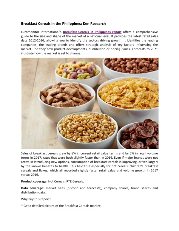 Philippines Breakfast Cereals Market Analysis, Philippines Breakfast Cereals Market Opportunities- Ken Research