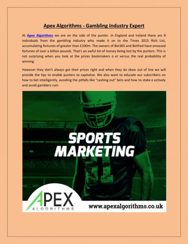 Apex Algorithms - Gambling Industry Expert