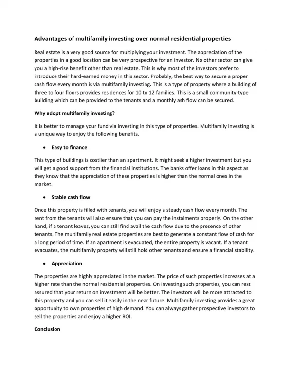 Advantages of multifamily investing over normal residential properties