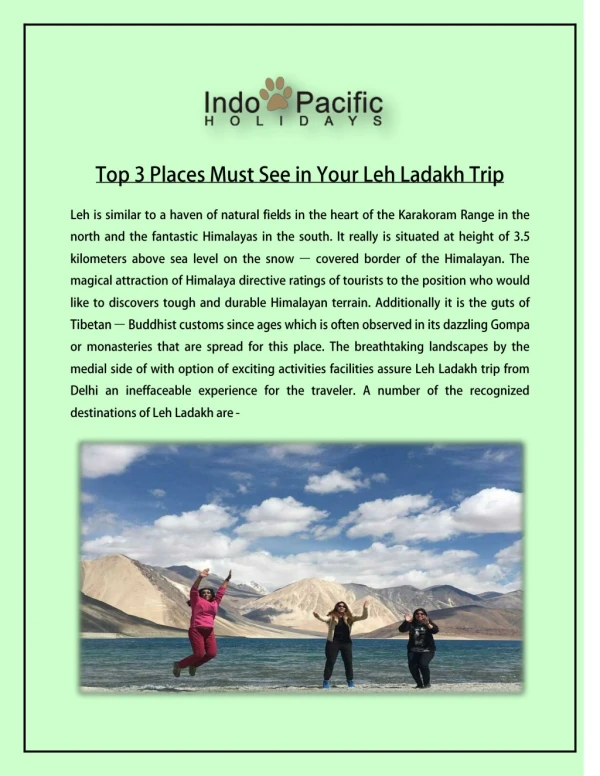 Top 3 Places Must See in Your Leh Ladakh Trip