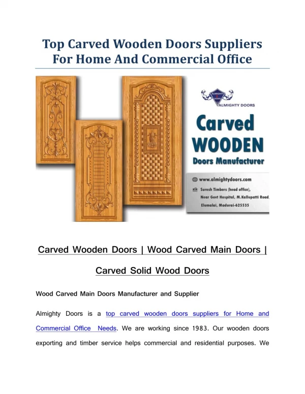 Carved Wooden Doors | Wood Carved Main Doors | Carved Solid Wood Doors
