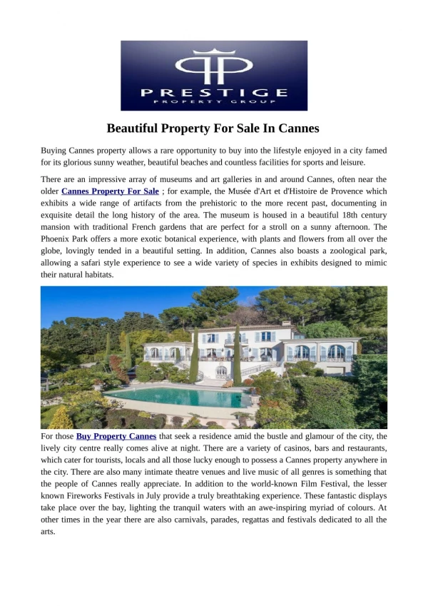 Beautiful Property For Sale In Cannes