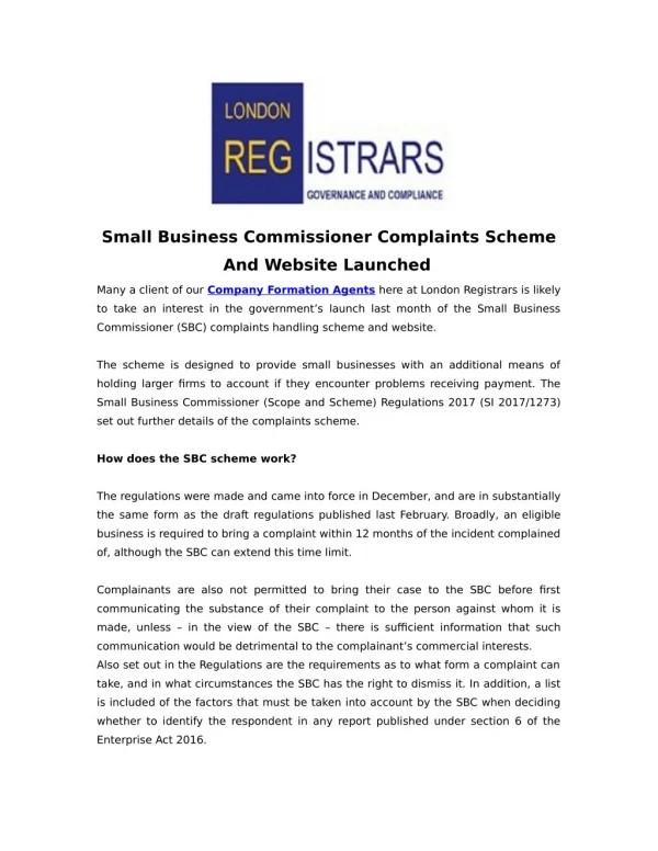 Small Business Commissioner Complaints Scheme And Website Launched