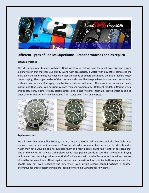 Different Types of Replica Superlume - Branded watches and its replica