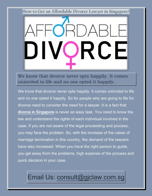How to Get an Affordable Divorce Lawyer in Singapore?