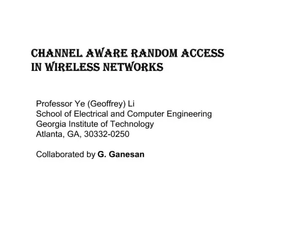 Channel Aware Random Access in Wireless Networks
