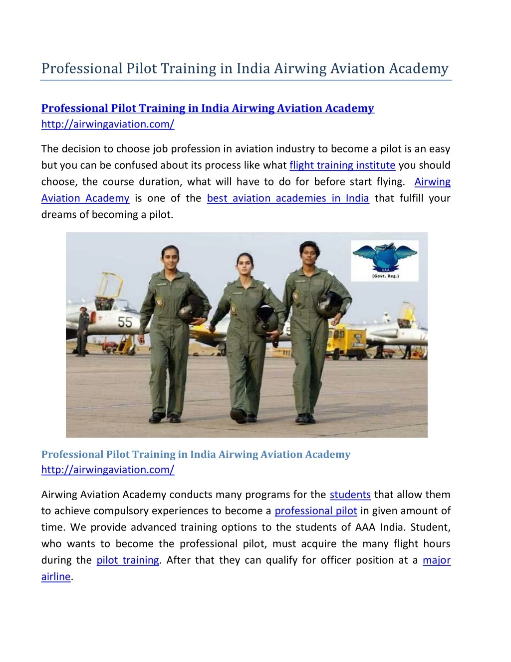 professional pilot training in india airwing