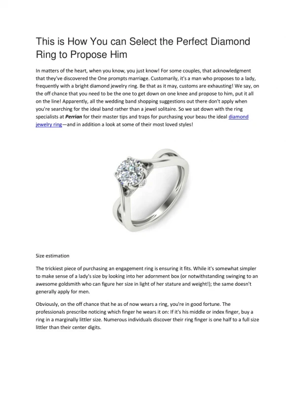 This is How You can Select the Perfect Diamond Ring to Propose Him