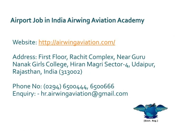 Airport Job in India Airwing Aviation Academy