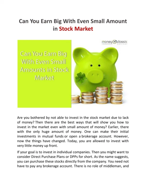Can You Earn Big With Even Small Amount in Stock Market