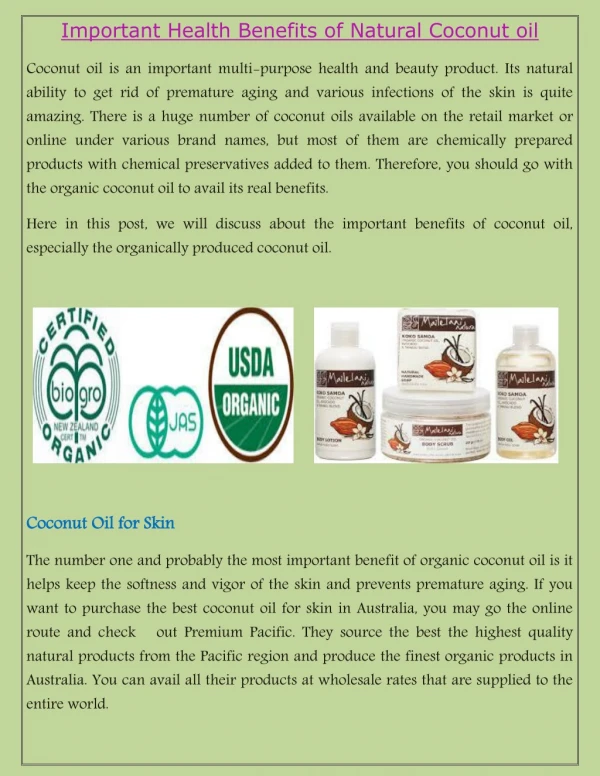 Important Health Benefits of Natural Coconut oil
