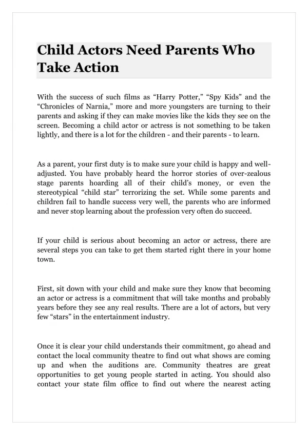 Child Actors Need Parents Who Take Action