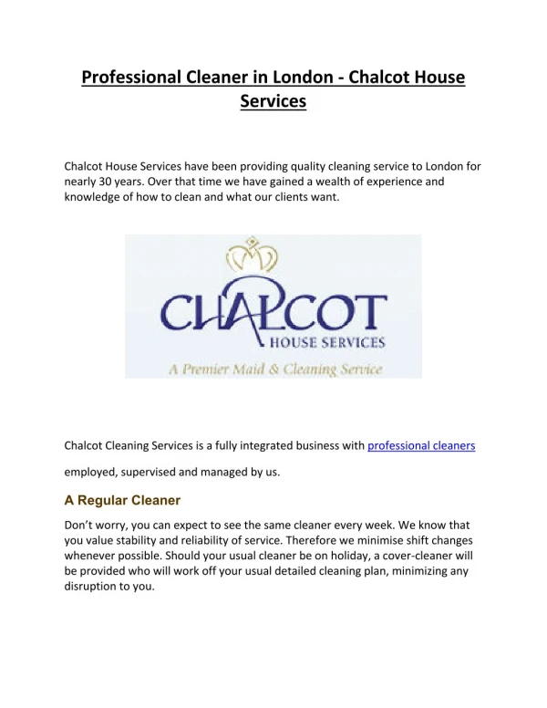 Professional Cleaner in London - Chalcot House Services