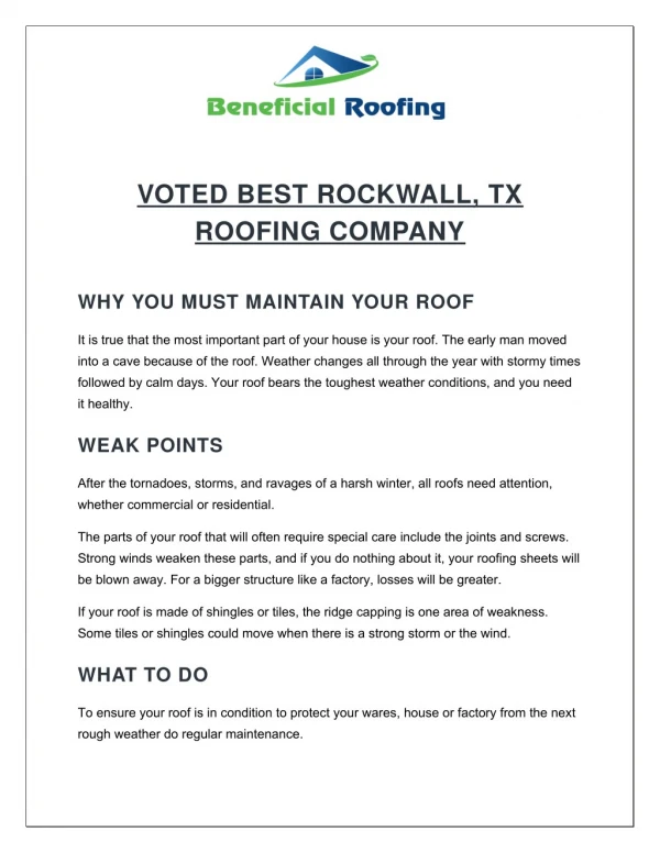 VOTED BEST Rockwall Roofing Company - Beneficial Roofing
