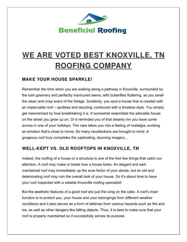 VOTED BEST Knoxville Roofing Company - Roofing Services in Knoxville