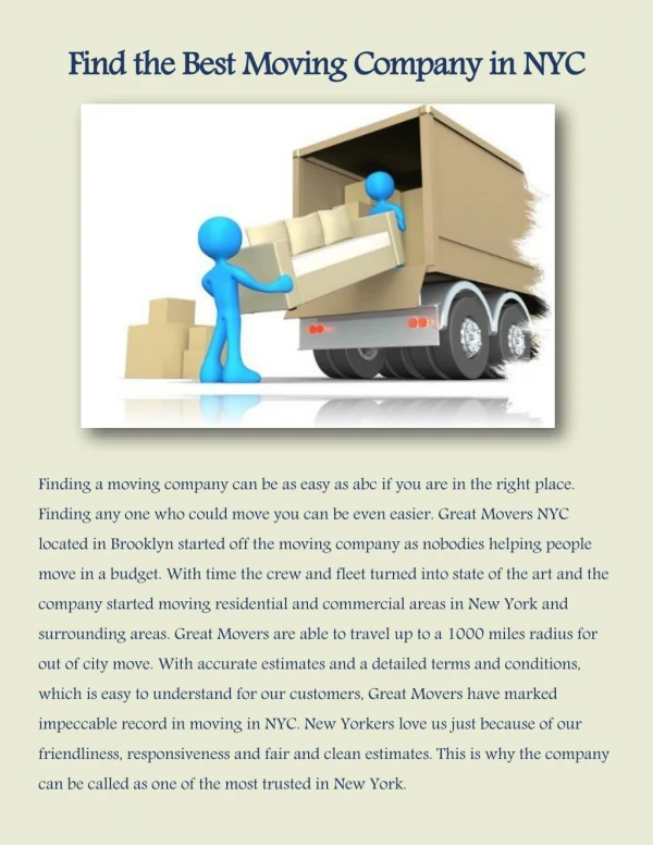 Find the Best Moving Company in NYC