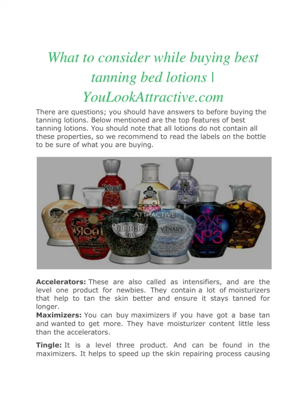 What to consider while buying best tanning bed lotions | YouLookAttractive.com