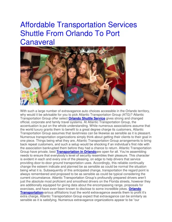 Affordable Transportation Services Shuttle From Orlando To Port Canaveral