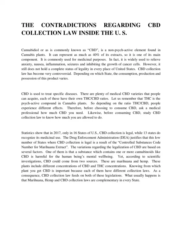 The contradictions regarding cbd collection law inside the u. s.