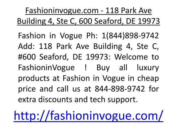 Fashioninvogue.com - 118 Park Ave Building 4, Ste C, 600 Seaford, DE 19973