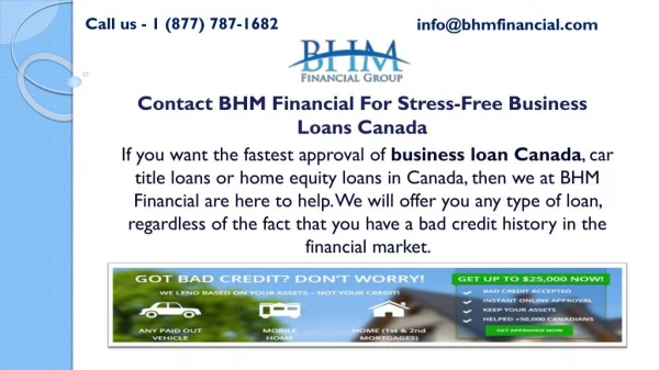 Contact BHM Financial For Stress-Free Business Loans Canada