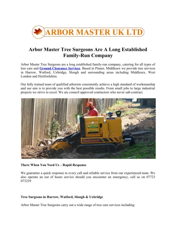 Arbor Master Tree Surgeons Are A Long Established Family-Run Company