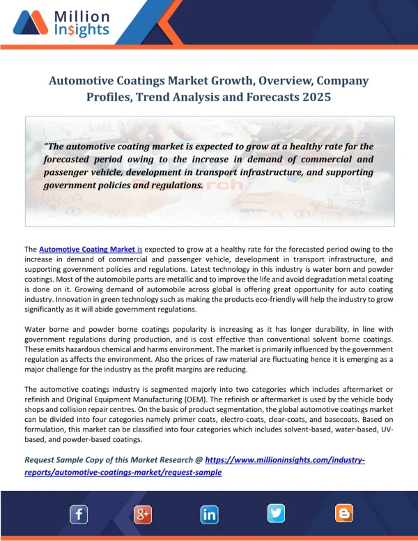 Automotive Coatings Market Growth, Overview, Company Profiles, Trend Analysis and Forecasts 2025