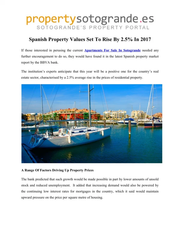Spanish Property Values Set To Rise By 2.5% In 2017