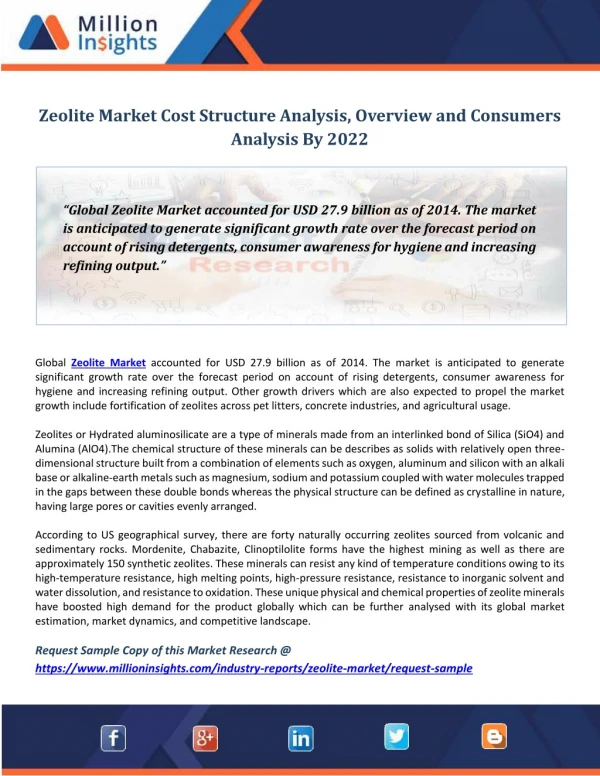 Zeolite Market Cost Structure Analysis, Overview and Consumers Analysis By 2022
