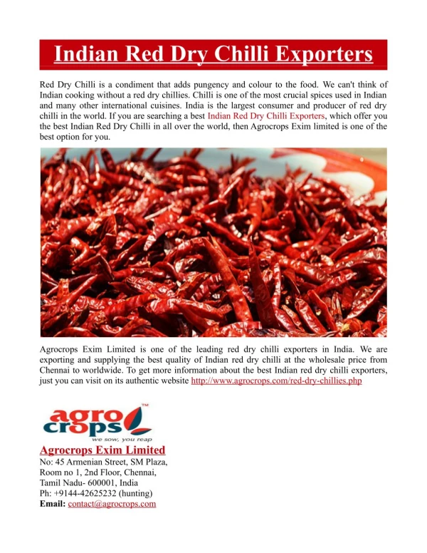 Indian Red Dry Chilli Exporters
