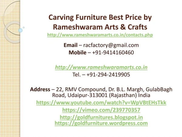 Carving Furniture Best Price by Rameshwaram Arts & Crafts
